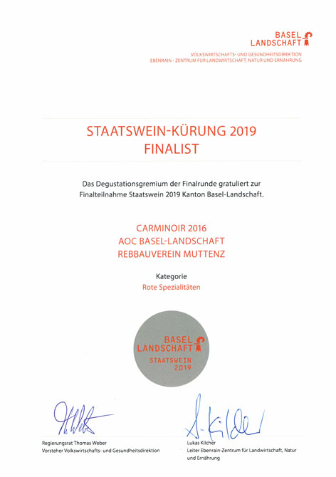 Diplom der Staatswein-Kürung 2019