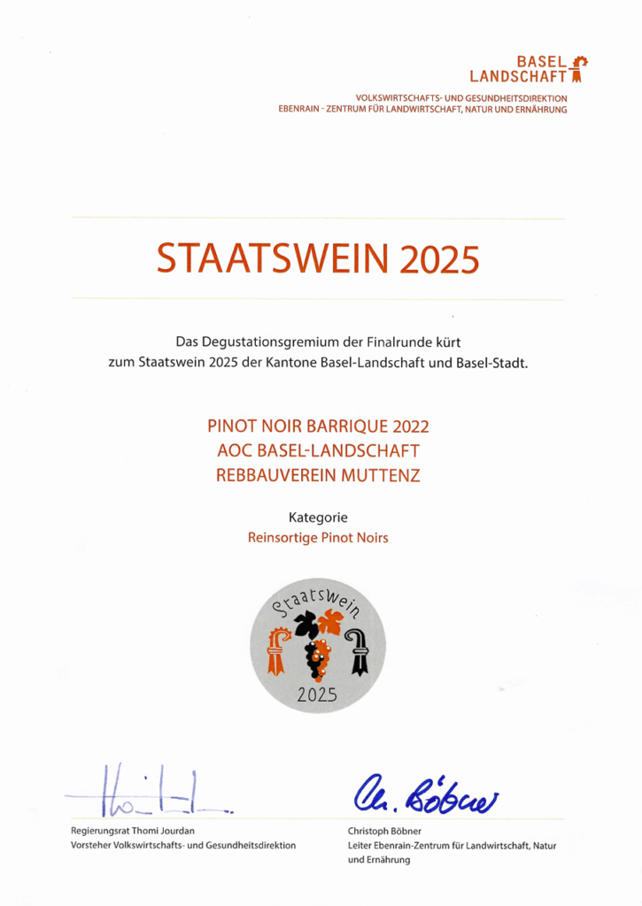 Zertifikat Staatswein BS/BL 2025